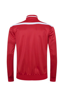 红色长袖运动外套背影