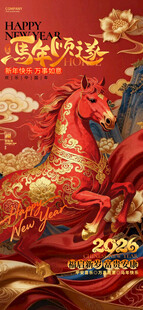 华丽金红骏马插画