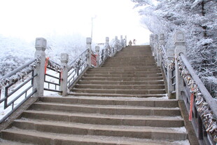 雪覆石阶 冬日登山景致