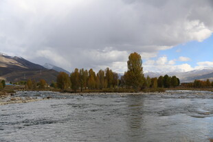 秋日河畔山林风景图