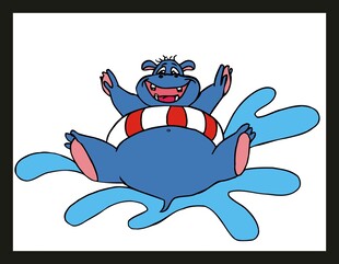 卡通河马欢快戏水