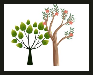 两棵风格独特的树木插画