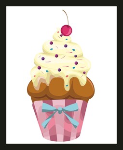 粉色蝴蝶结装饰的美味纸杯蛋糕