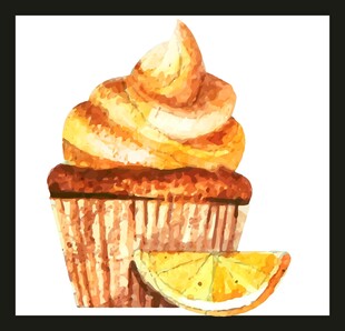 柠檬纸杯蛋糕水彩插画