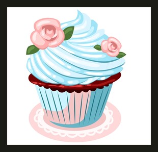 蓝奶油粉玫瑰装饰小蛋糕