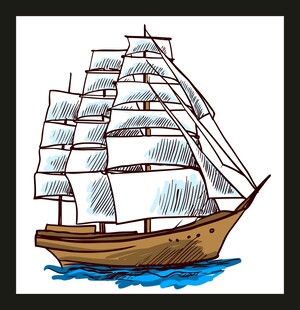 复古帆船插画