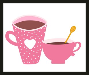 粉色爱心图案的温馨茶杯