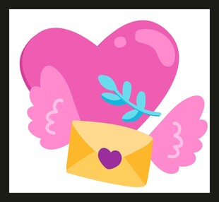 爱心信封与翅膀插画