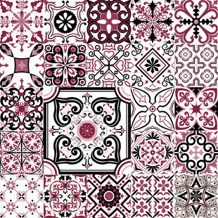 复古风几何花卉图案瓷砖