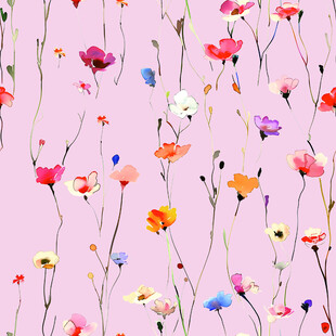 粉色背景多彩花卉图案