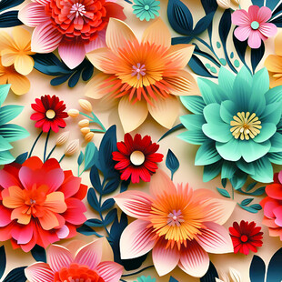 多彩立体纸艺花卉图案