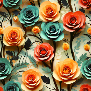 多彩纸艺玫瑰装饰图案