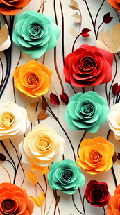 多彩立体纸艺玫瑰花图案