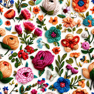 多彩钩织花卉图案