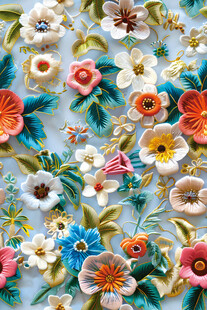 多彩花卉图案布料纹理
