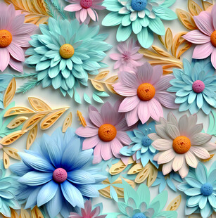 多彩立体花朵装饰图案