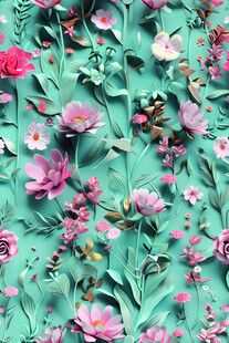 绿色背景上的多彩花卉图案