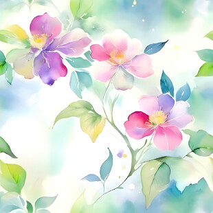 水彩绘梦幻花卉美景