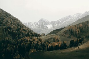 山间美景 远观巍峨雪山