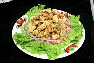 美味炒鸡肉配生菜摆盘