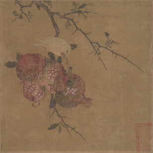 古画中的石榴花枝