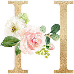 花卉装饰的金色字母H