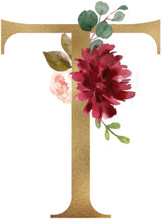 金色字母T配花卉装饰