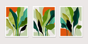 三联绿植抽象装饰画