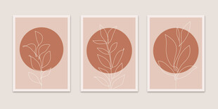 三幅简约树叶装饰画