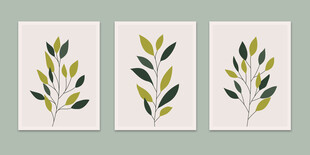 三幅绿叶装饰画