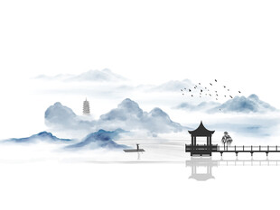 水墨画意境插画