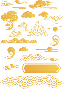 中式金色传统山水云纹图案
