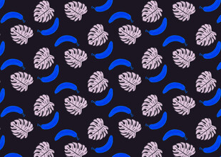 蓝黑底花纹图案布料
