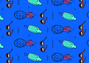 蓝色背景趣味图案无缝设计