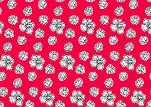 红色底白色花朵图案背景