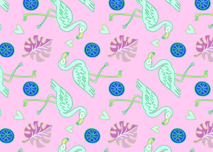 粉色底花鸟图案无缝背景