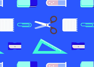 蓝色背景的文具图案