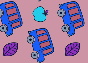 卡通汽车与水果叶子图案