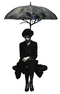 撑伞的复古风黑衣人物