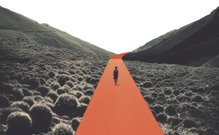 一人独行于橙径荒野间