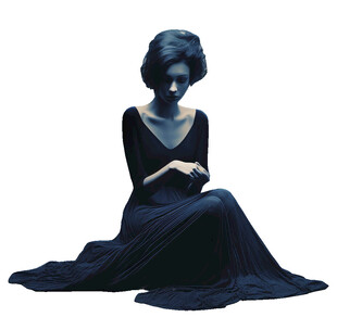 优雅坐姿的黑色长裙女子