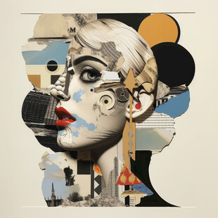 复古拼贴风格女性艺术头像