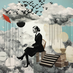 超现实人物坐于梦幻场景中