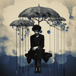 雨中独坐的神秘人物