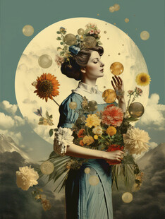 梦幻花仙子持花于月夜