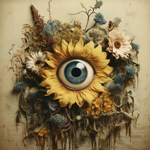 向日葵中的神秘眼球艺术