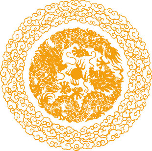 传统金色麒麟纹圆形图案