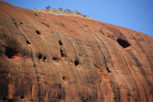 红色巨岩上的孔洞景观