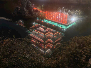 滕王阁夜晚璀璨灯光下的建筑景观