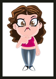 皱眉思考的卡通女性